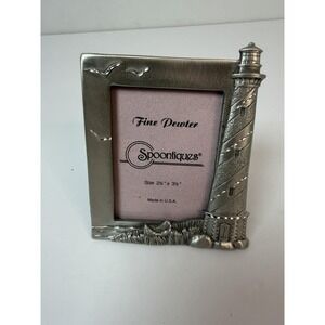 Spoontiques Pewter Picture‎ Frame USA Lighthouse Seagulls 2.5" X 3.5"